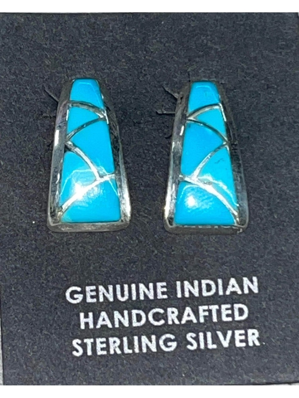 Zuni sterling silver turquoise inlay traditional cluster earrings